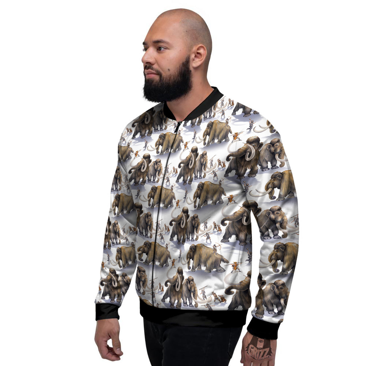 Hunting Mammoth Print Pattern Men's Bomber Jacket-grizzshop