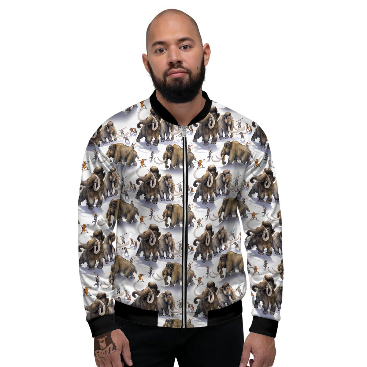 Hunting Mammoth Print Pattern Men's Bomber Jacket-grizzshop