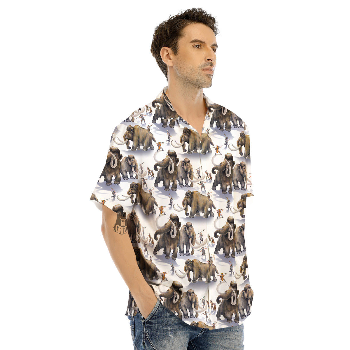 Hunting Mammoth Print Pattern Men's Hawaiian Shirt-grizzshop
