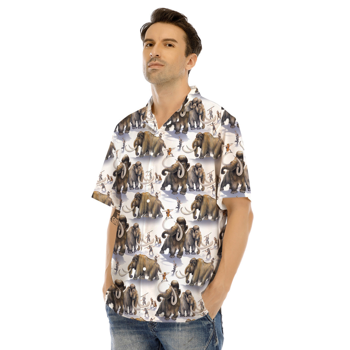 Hunting Mammoth Print Pattern Men's Hawaiian Shirt-grizzshop