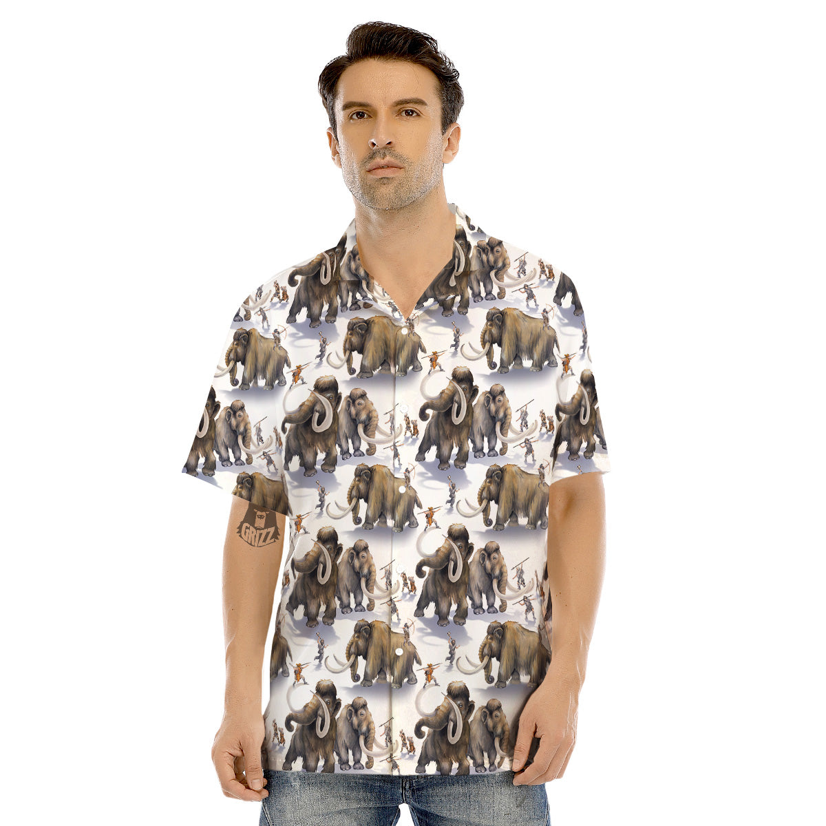 Hunting Mammoth Print Pattern Men's Hawaiian Shirt-grizzshop