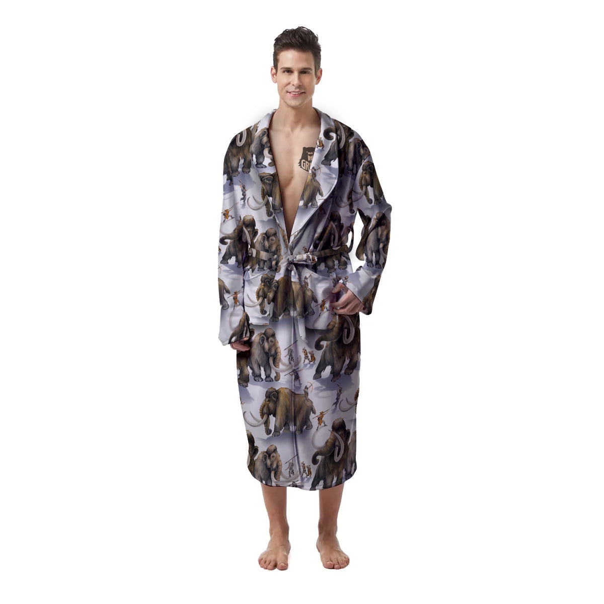 Hunting Mammoth Print Pattern Men's Robe-grizzshop