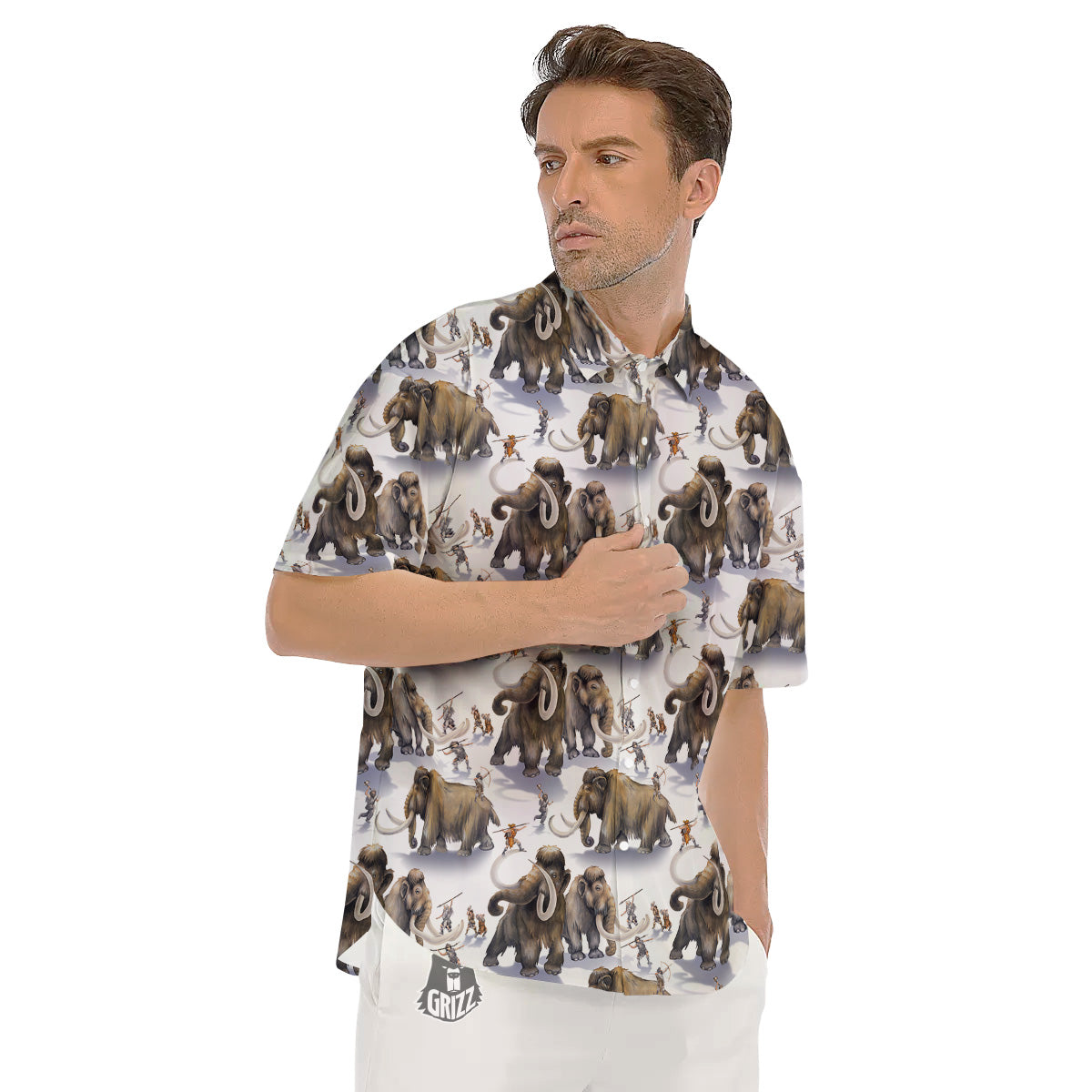 Hunting Mammoth Print Pattern Men's Short Sleeve Shirts-grizzshop