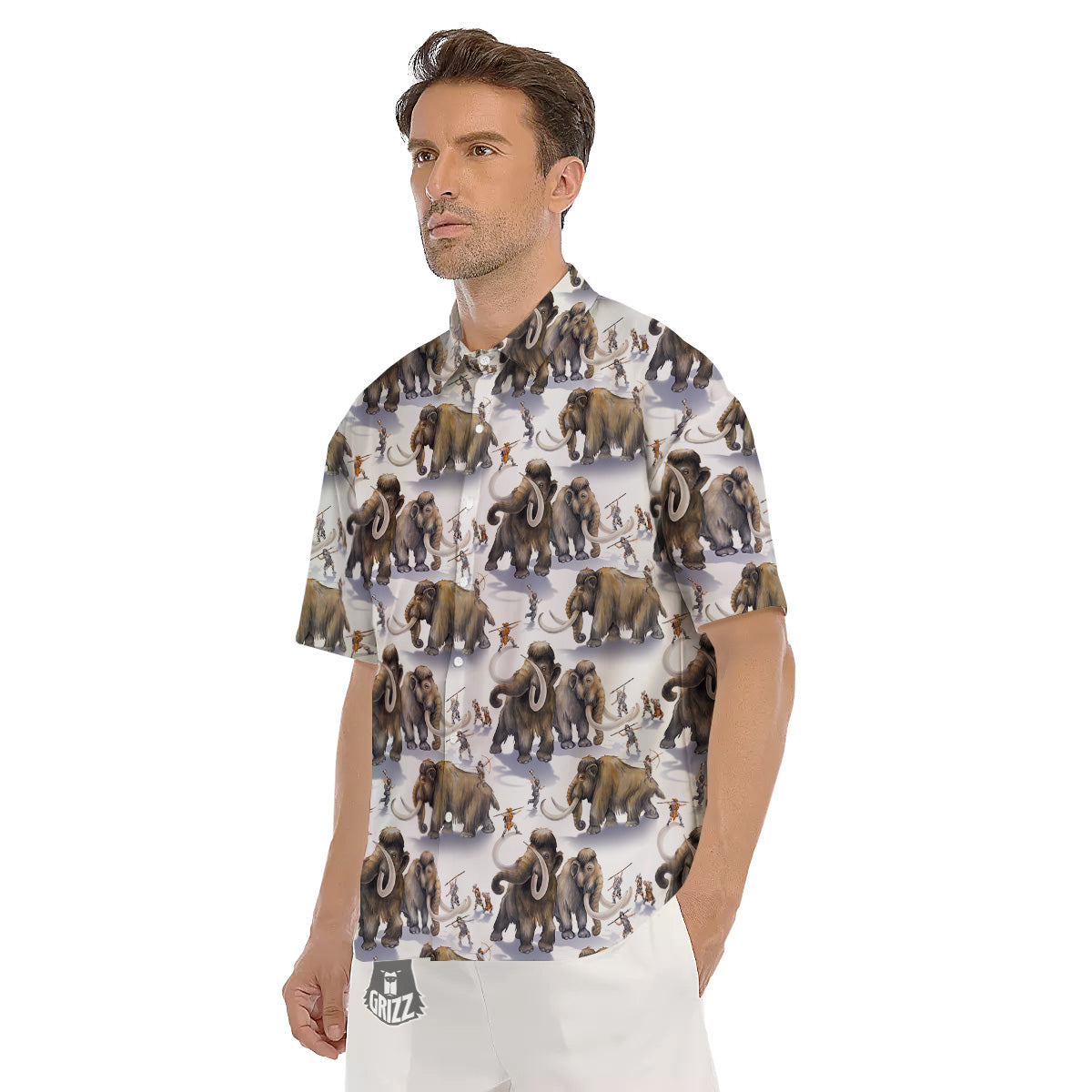 Hunting Mammoth Print Pattern Men's Short Sleeve Shirts-grizzshop