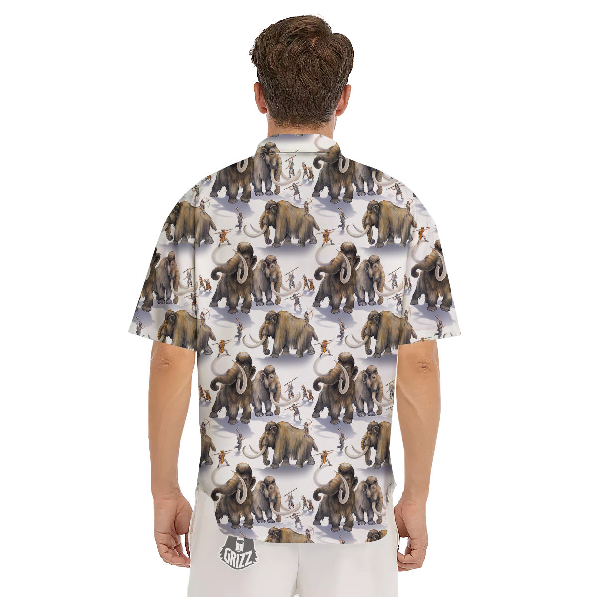 Hunting Mammoth Print Pattern Men's Short Sleeve Shirts-grizzshop