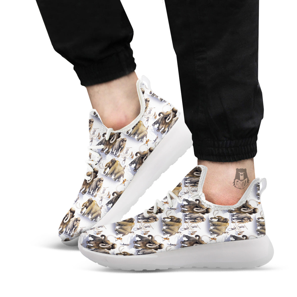 Hunting Mammoth Print Pattern White Athletic Shoes-grizzshop
