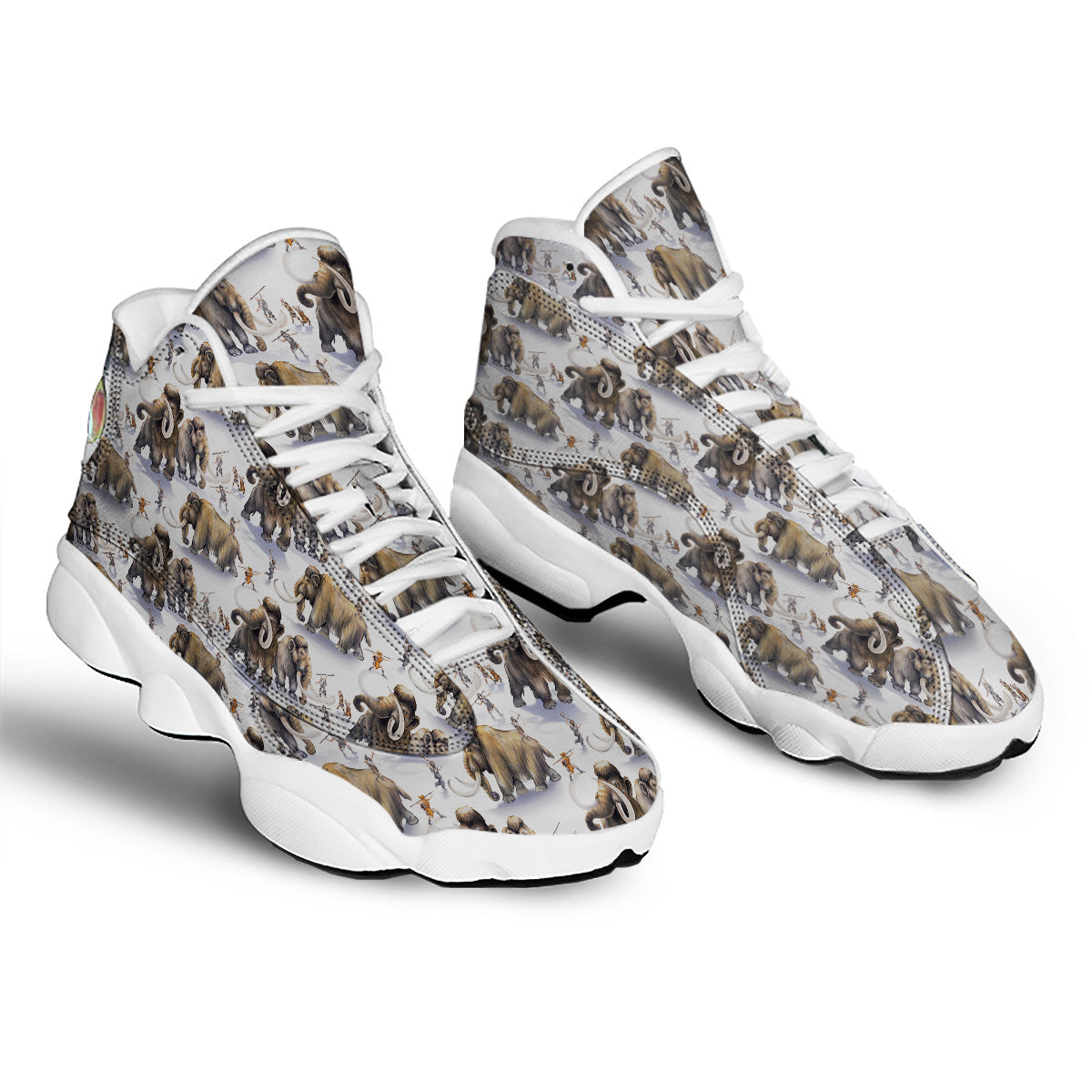 Hunting Mammoth Print Pattern White Basketball Shoes-grizzshop