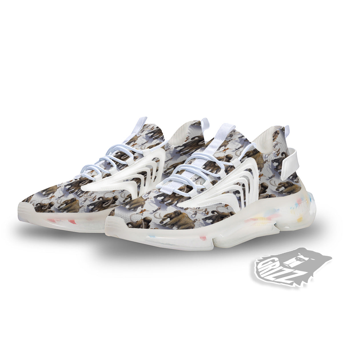 Hunting Mammoth Print Pattern White Gym Shoes-grizzshop