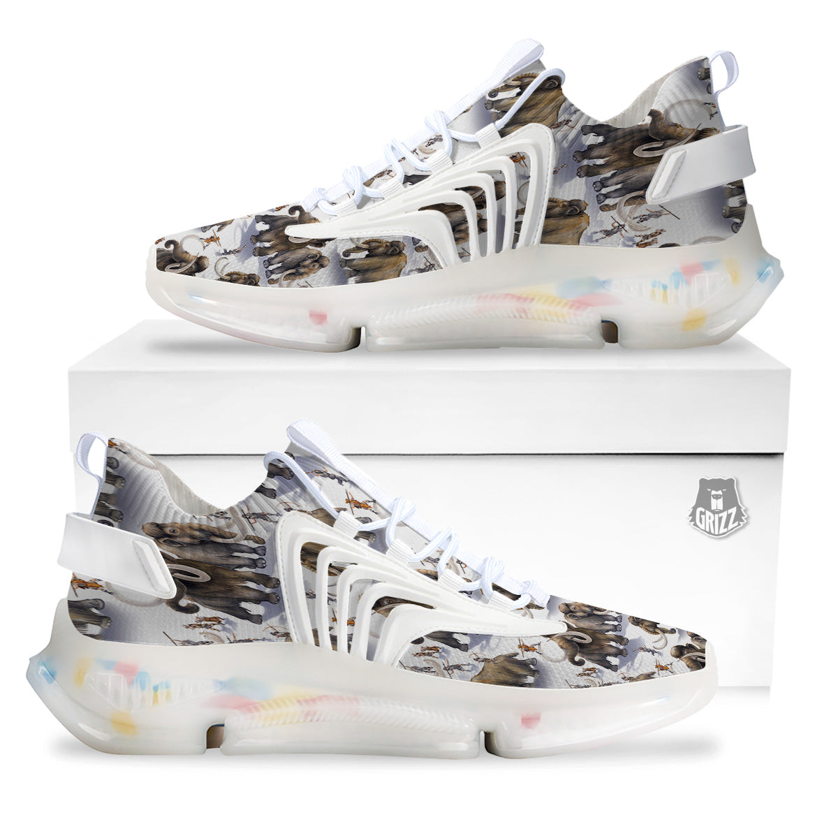 Hunting Mammoth Print Pattern White Gym Shoes-grizzshop