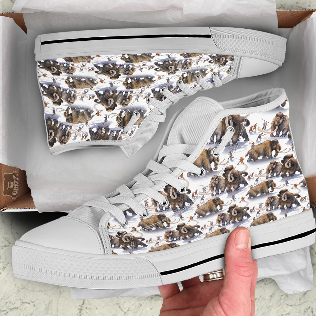 Hunting Mammoth Print Pattern White High Top Shoes-grizzshop