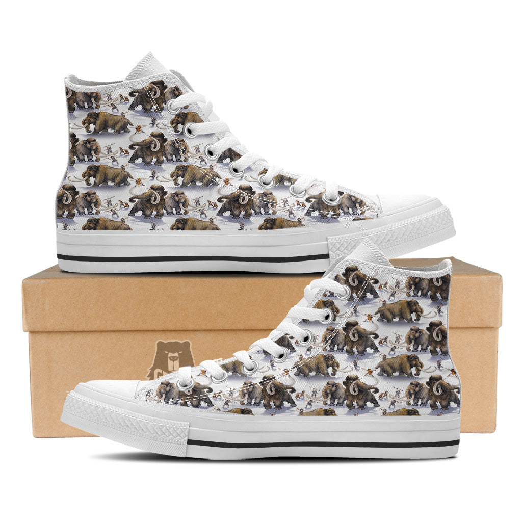 Hunting Mammoth Print Pattern White High Top Shoes-grizzshop