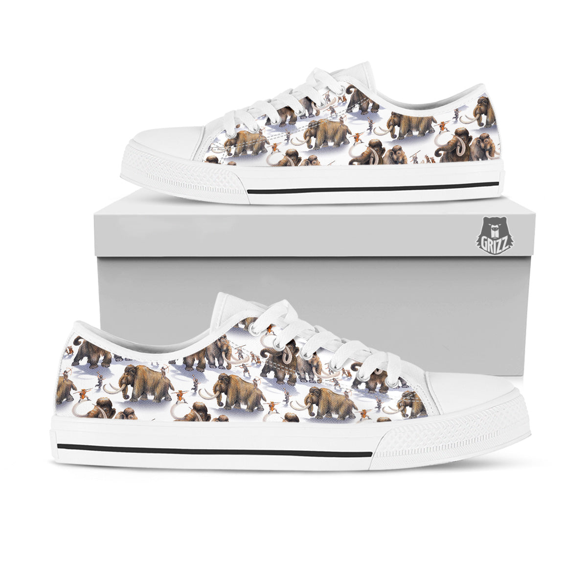 Hunting Mammoth Print Pattern White Low Top Shoes-grizzshop
