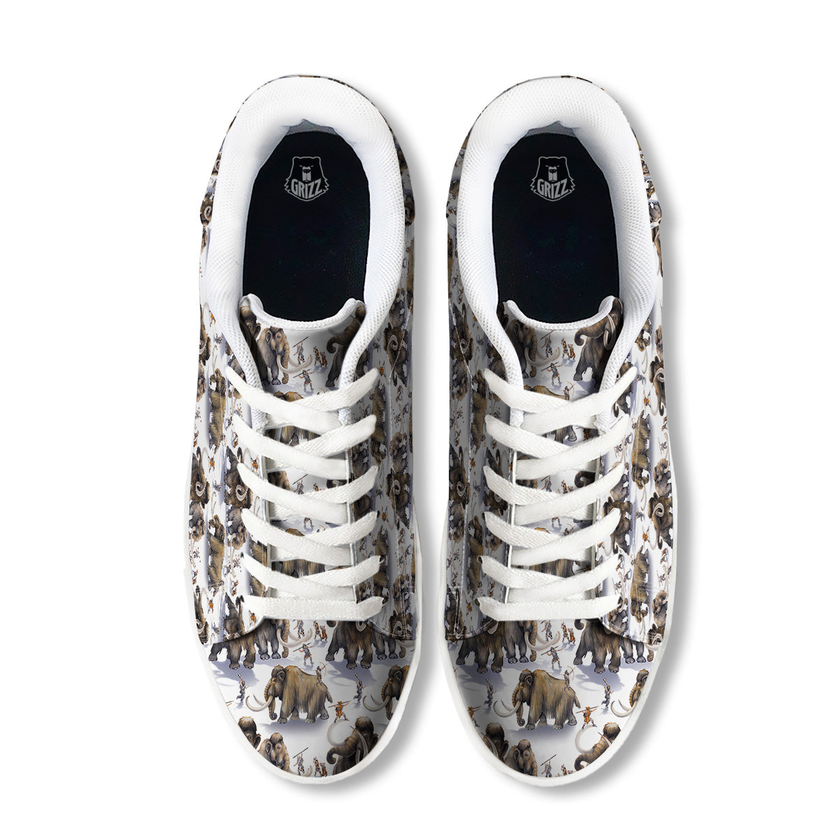 Hunting Mammoth Print Pattern White Low Top Sneakers-grizzshop