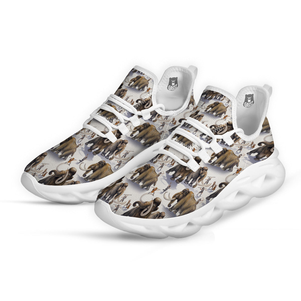 Hunting Mammoth Print Pattern White Running Shoes-grizzshop