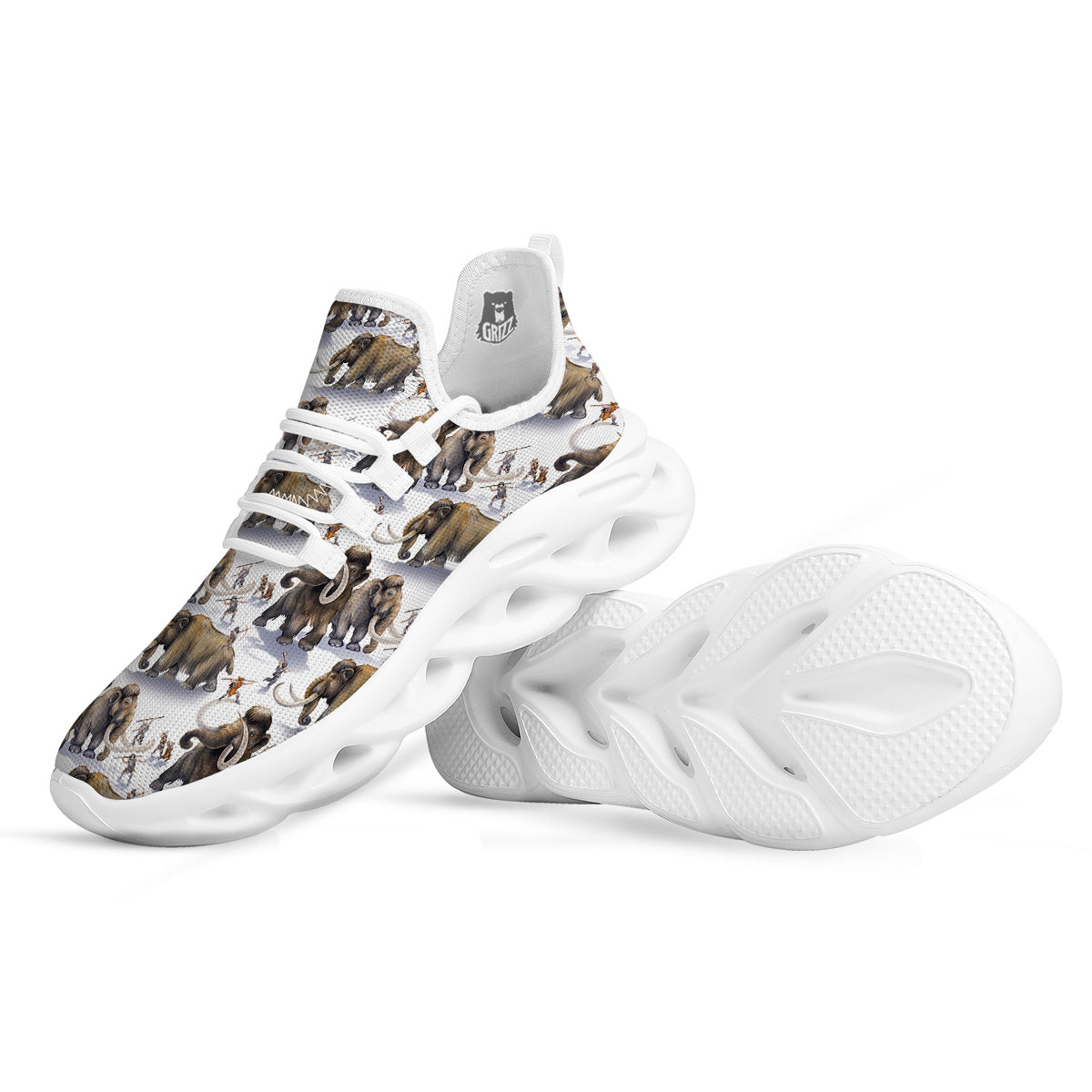 Hunting Mammoth Print Pattern White Running Shoes-grizzshop