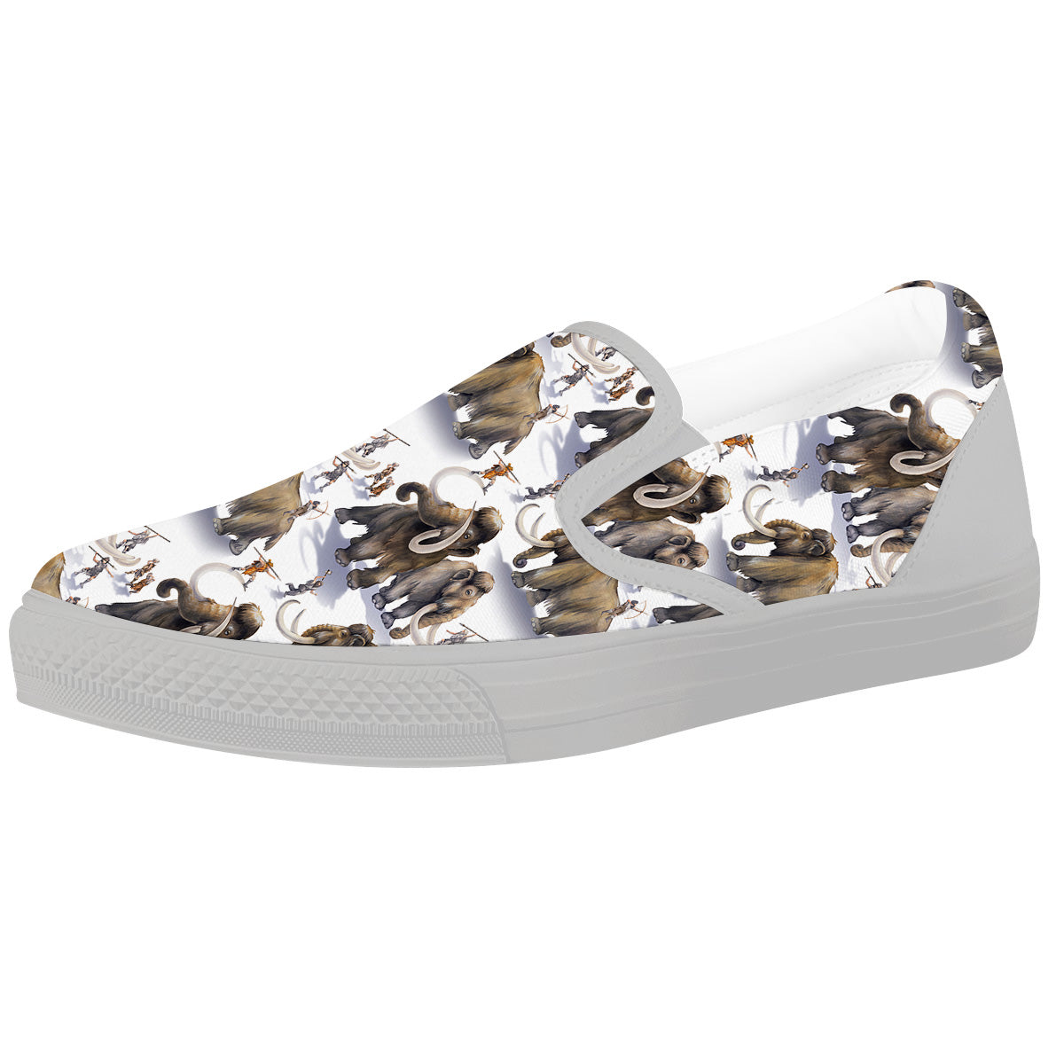 Hunting Mammoth Print Pattern White Slip On Shoes-grizzshop