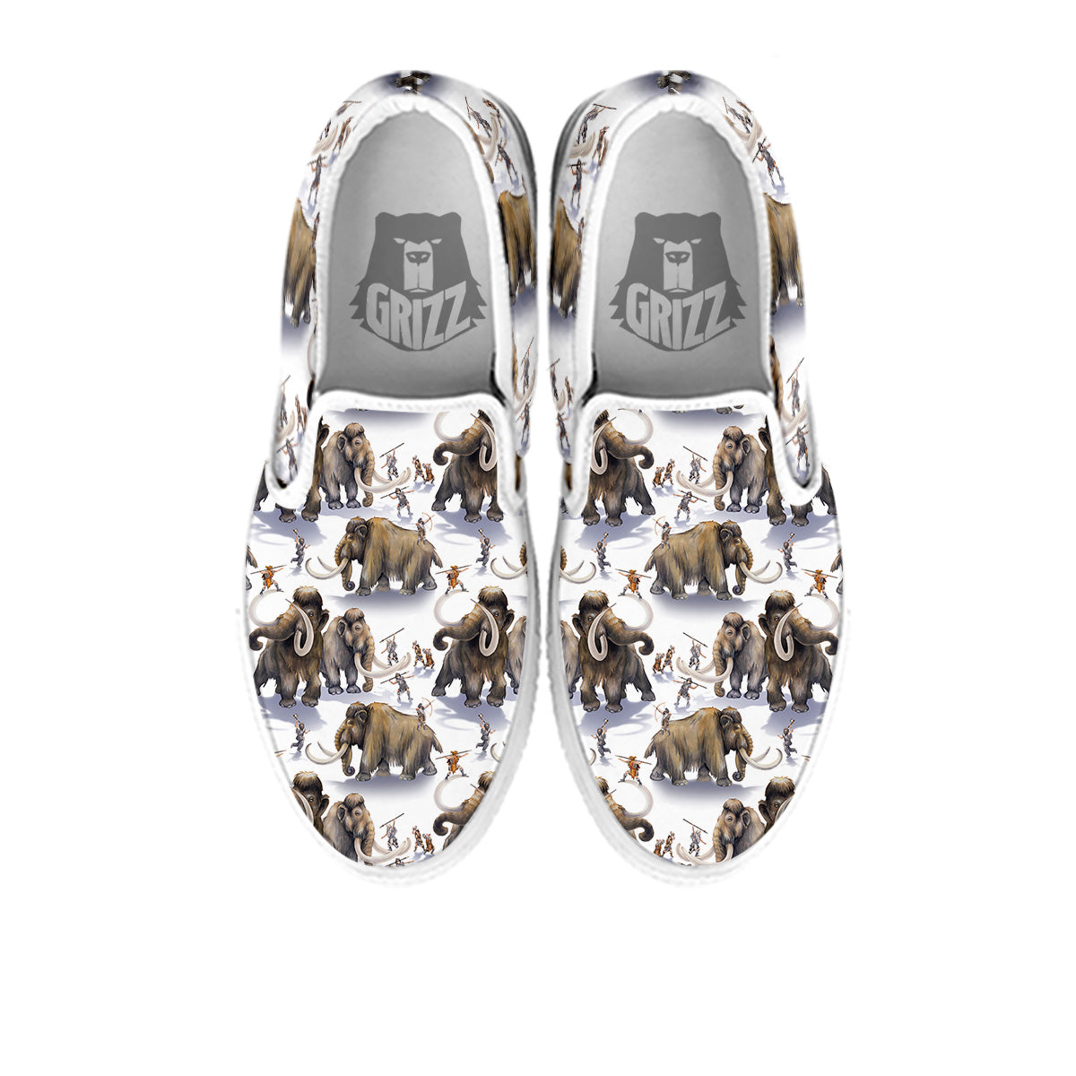 Hunting Mammoth Print Pattern White Slip On Shoes-grizzshop