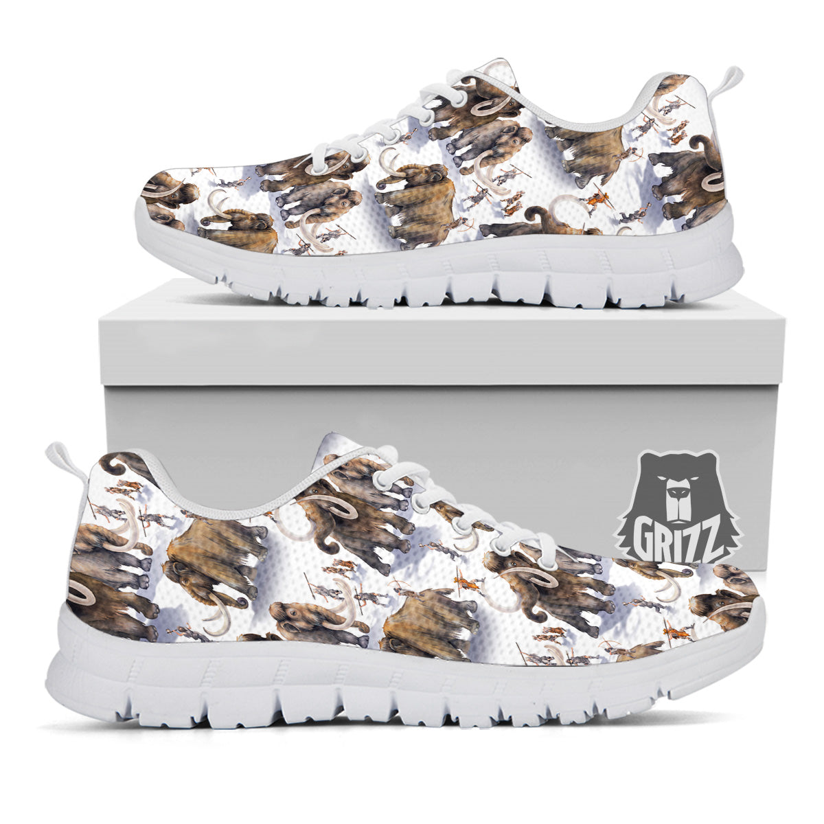 Hunting Mammoth Print Pattern White Sneaker-grizzshop