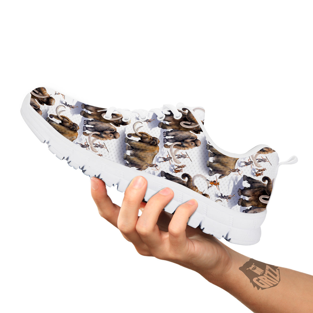 Hunting Mammoth Print Pattern White Sneaker-grizzshop