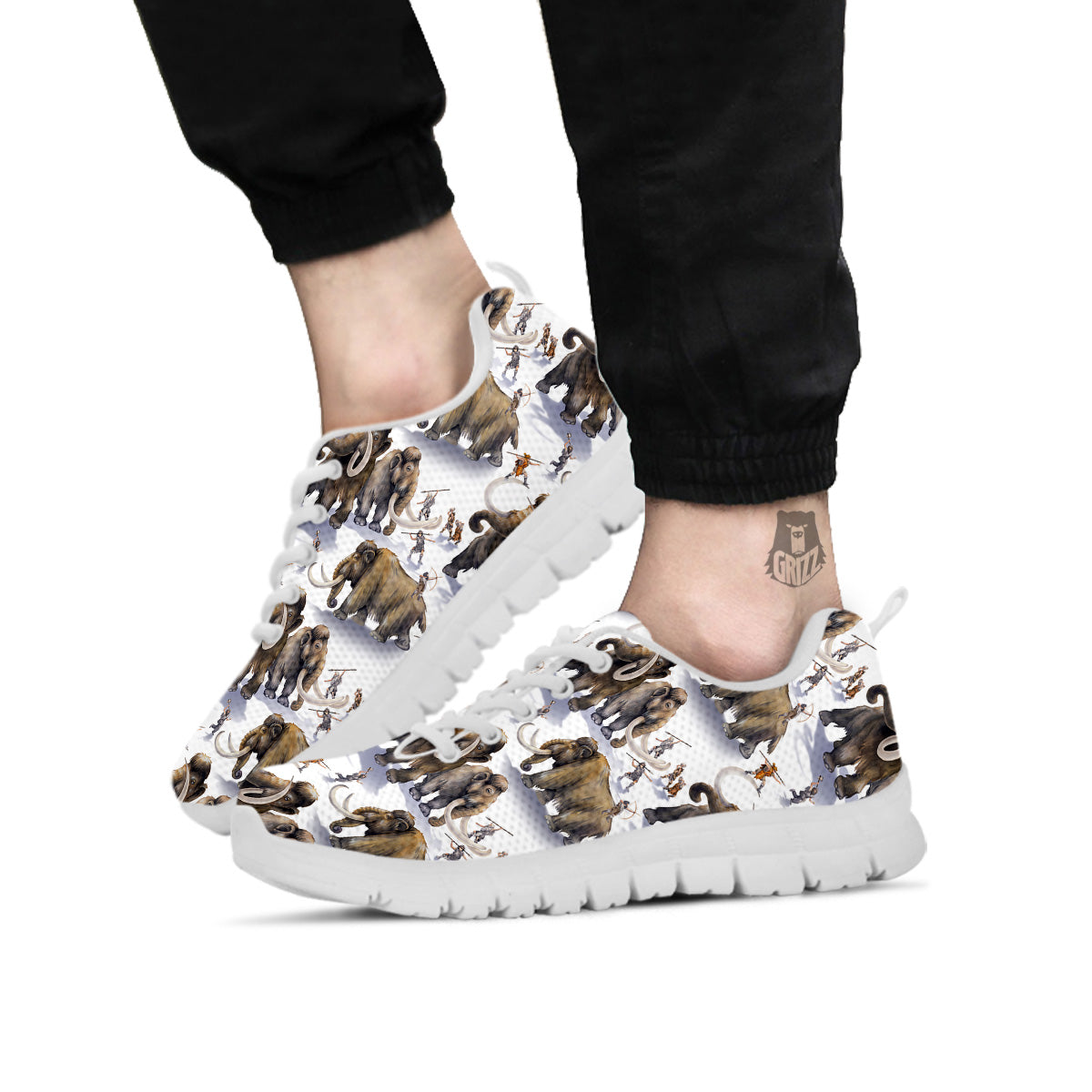 Hunting Mammoth Print Pattern White Sneaker-grizzshop