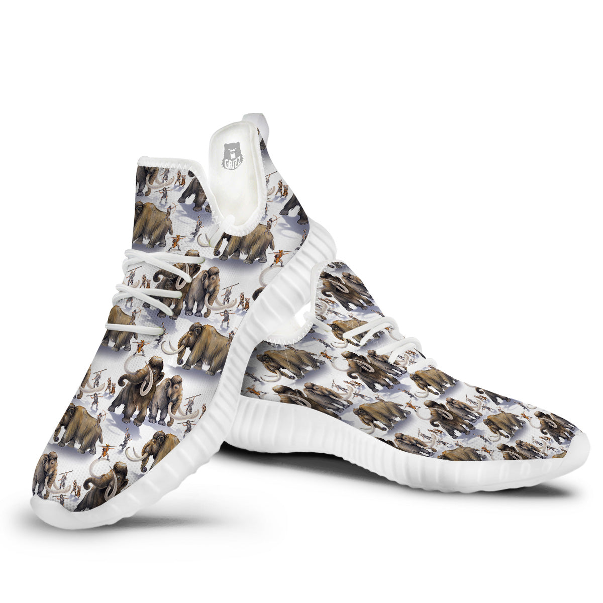 Hunting Mammoth Print Pattern White Walking Shoes-grizzshop