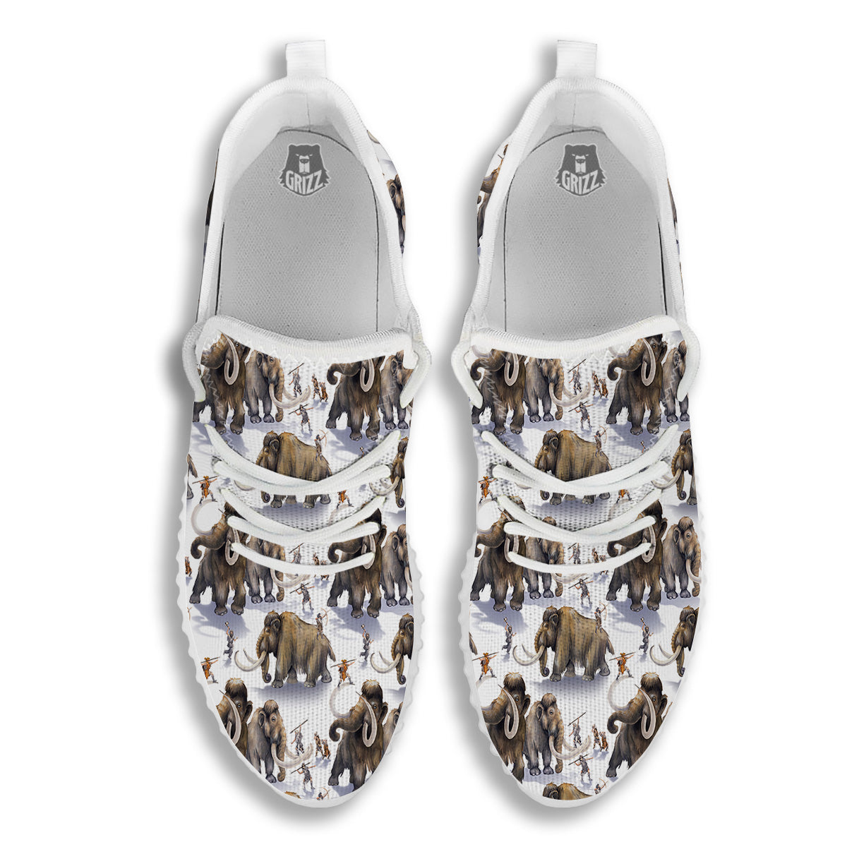 Hunting Mammoth Print Pattern White Walking Shoes-grizzshop