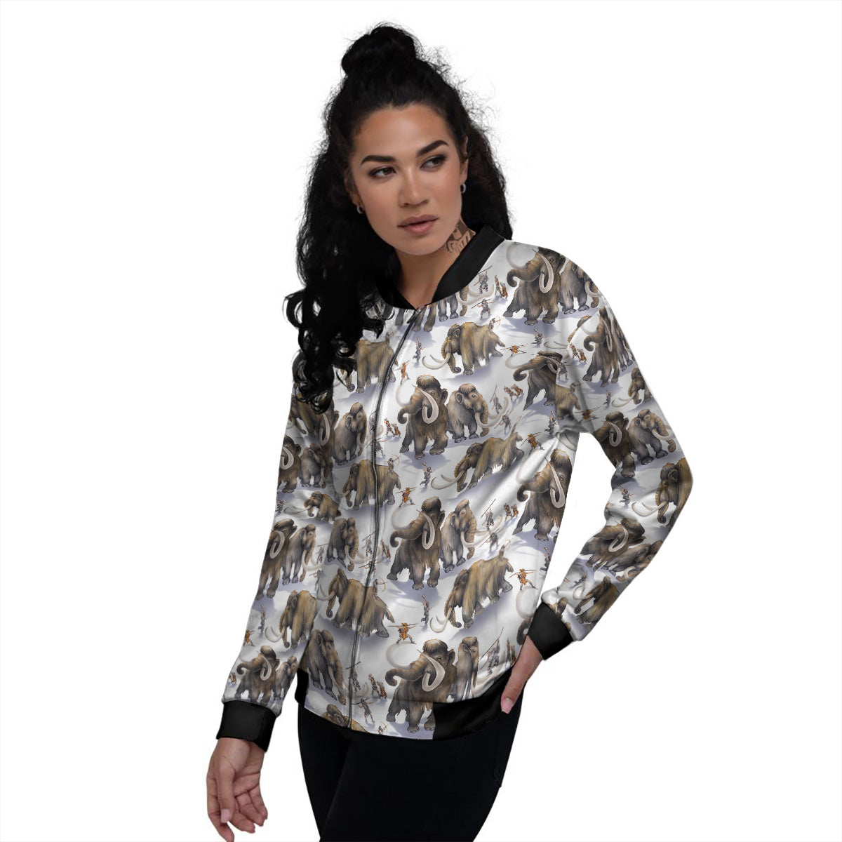 Hunting Mammoth Print Pattern Women's Bomber Jacket-grizzshop