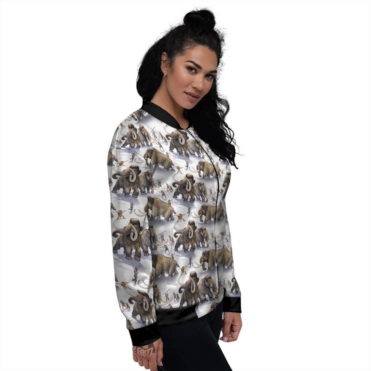 Hunting Mammoth Print Pattern Women's Bomber Jacket-grizzshop