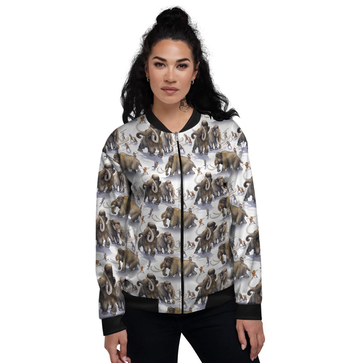 Hunting Mammoth Print Pattern Women's Bomber Jacket-grizzshop