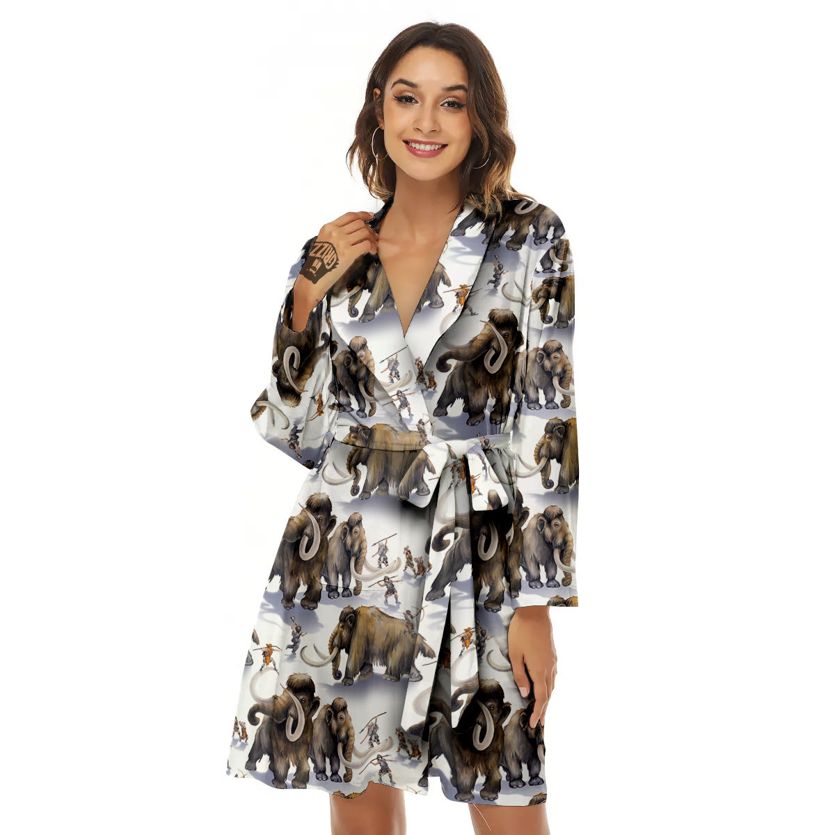 Hunting Mammoth Print Pattern Women's Robe-grizzshop