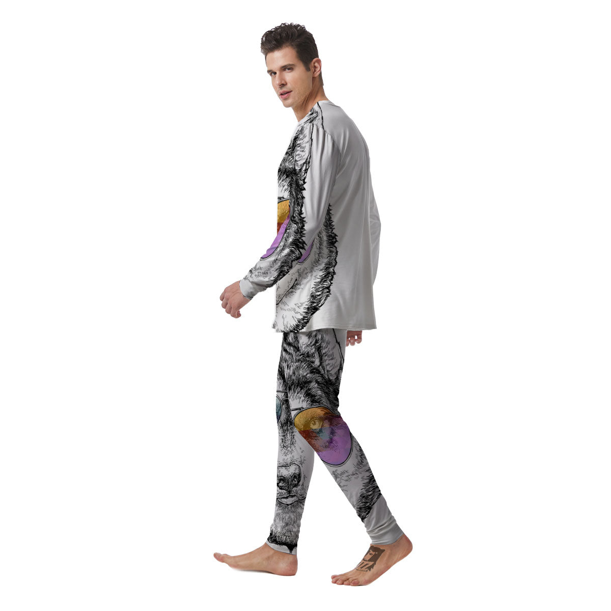 Husky Hippie Siberian Print Men's Pajamas-grizzshop