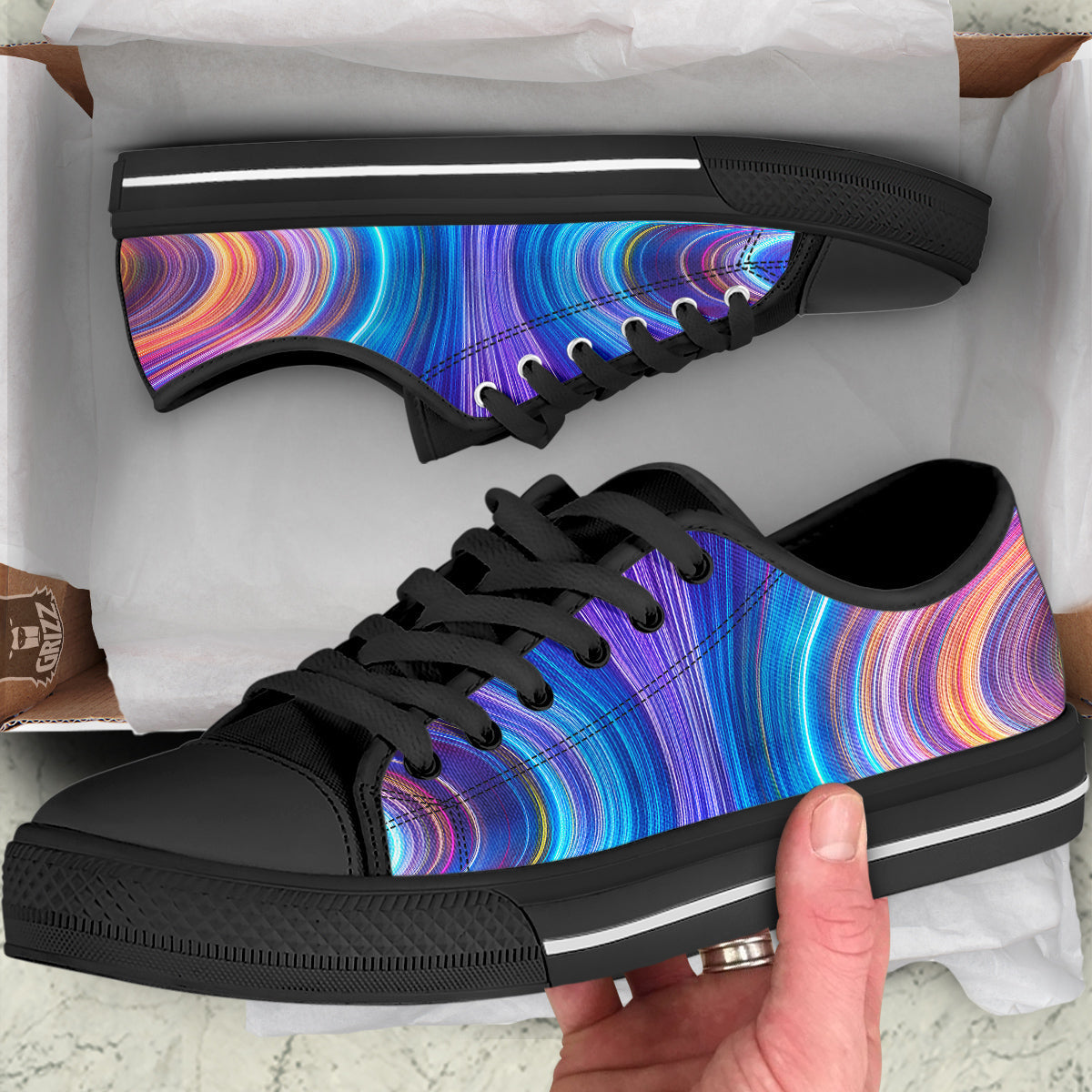 Hyperspace Colorful Print Black Low Top Shoes-grizzshop