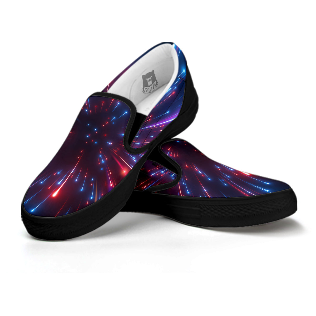 Hyperspace Cosmic Print Black Slip On Shoes-grizzshop