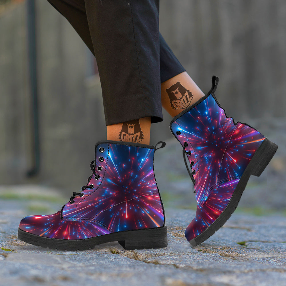 Hyperspace Cosmic Print Leather Boots-grizzshop