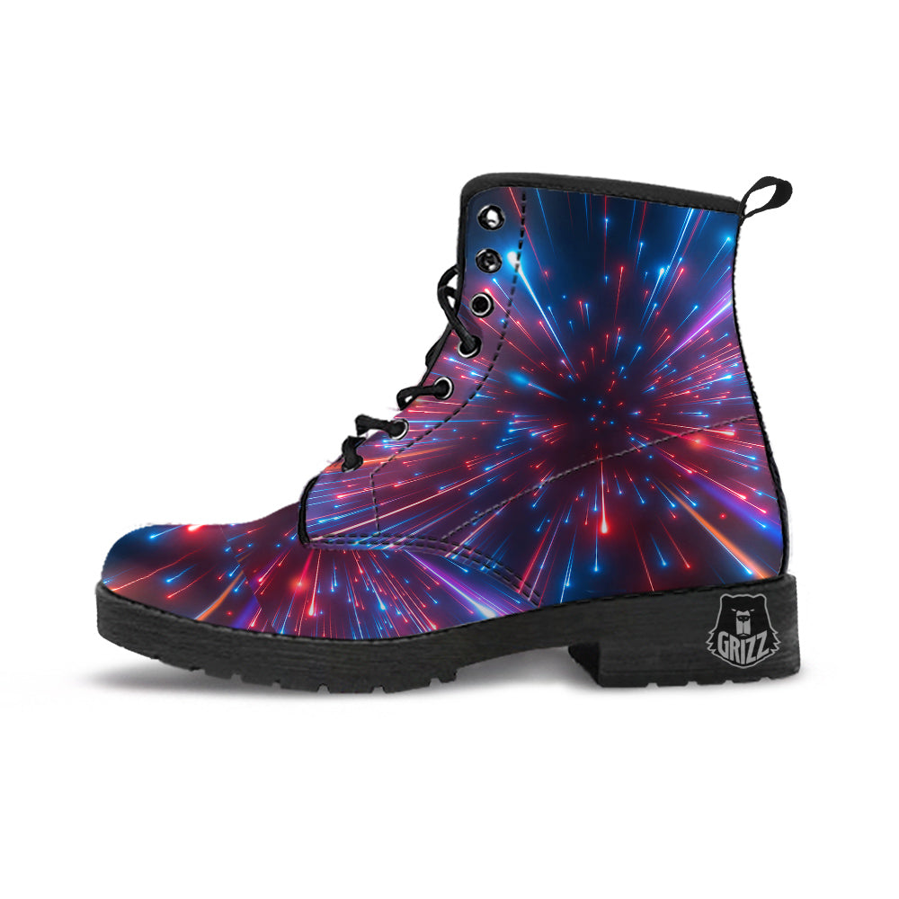 Hyperspace Cosmic Print Leather Boots-grizzshop
