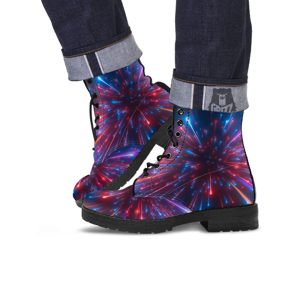 Hyperspace Cosmic Print Leather Boots-grizzshop