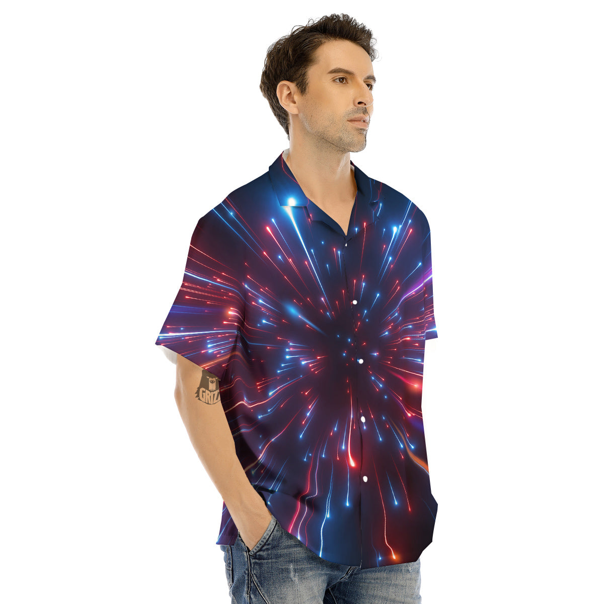 Hyperspace Cosmic Print Men's Hawaiian Shirt-grizzshop