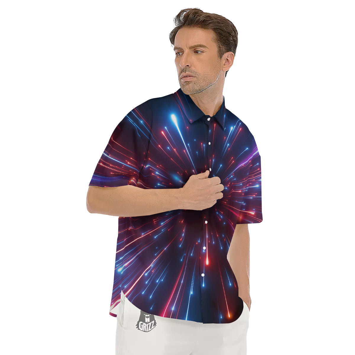 Hyperspace Cosmic Print Men's Short Sleeve Shirts-grizzshop