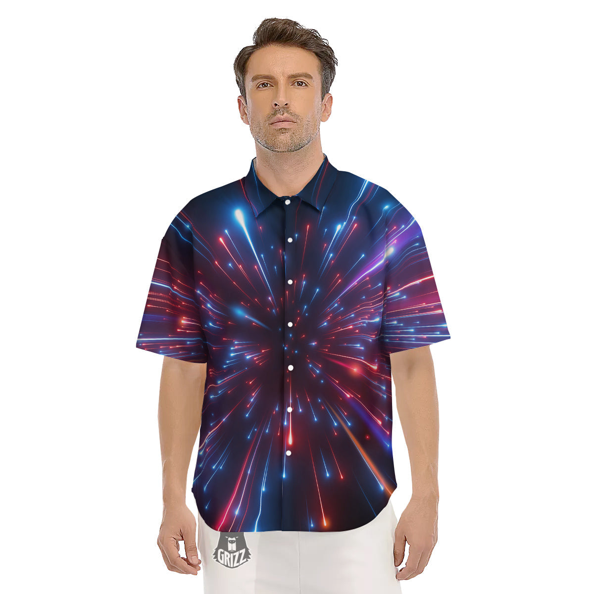 Hyperspace Cosmic Print Men's Short Sleeve Shirts-grizzshop