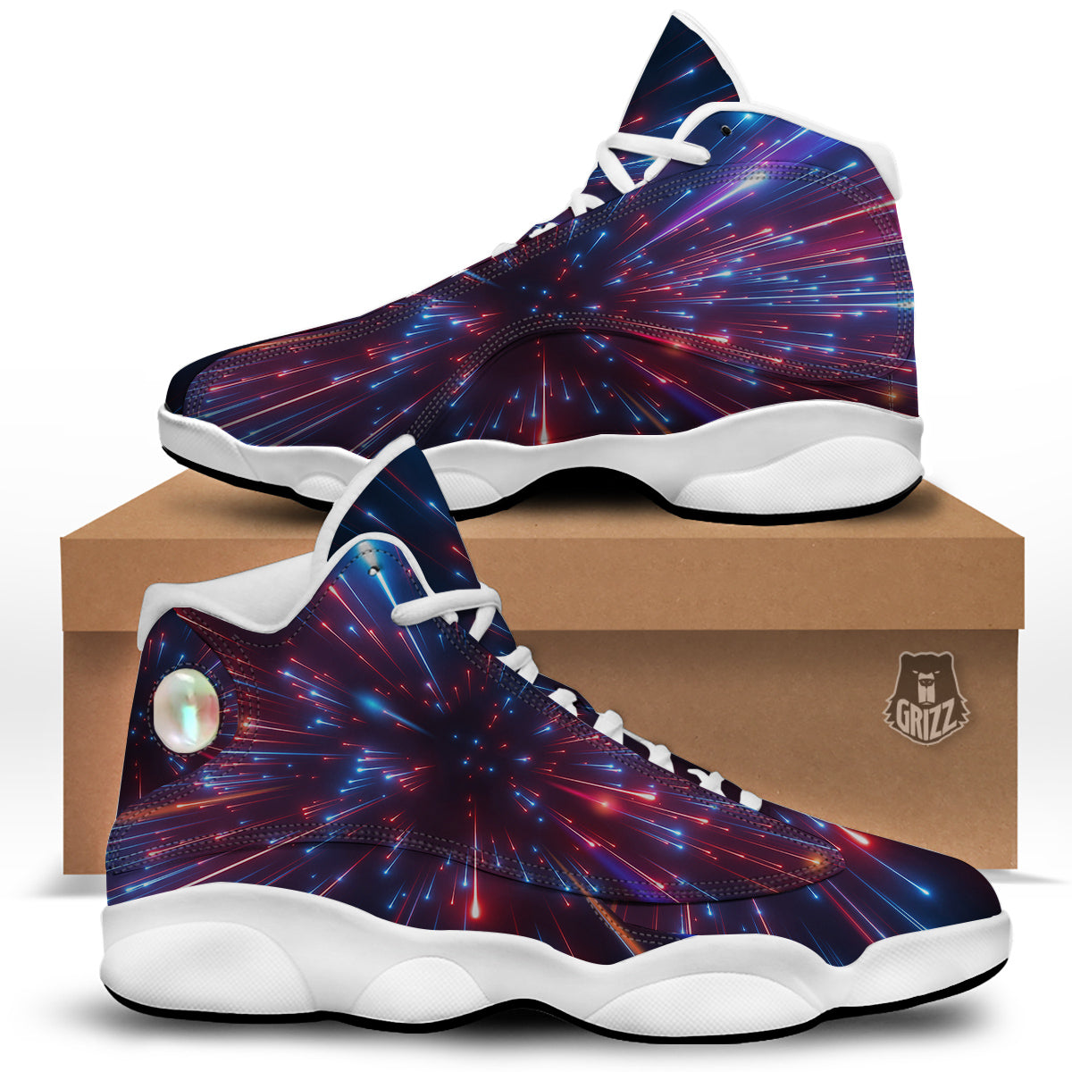 Hyperspace Cosmic Print White Basketball Shoes-grizzshop