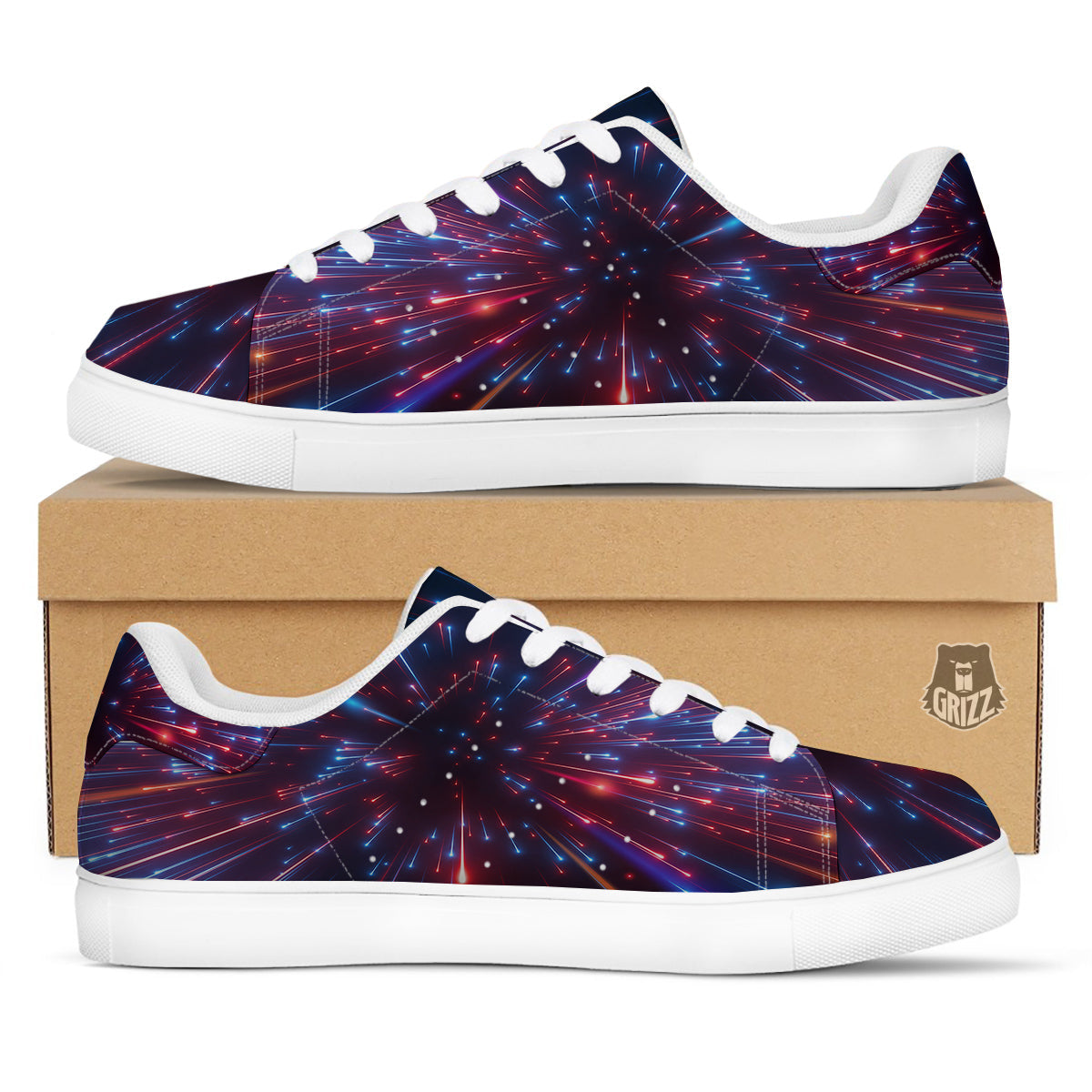 Hyperspace Cosmic Print White Low Top Sneakers-grizzshop