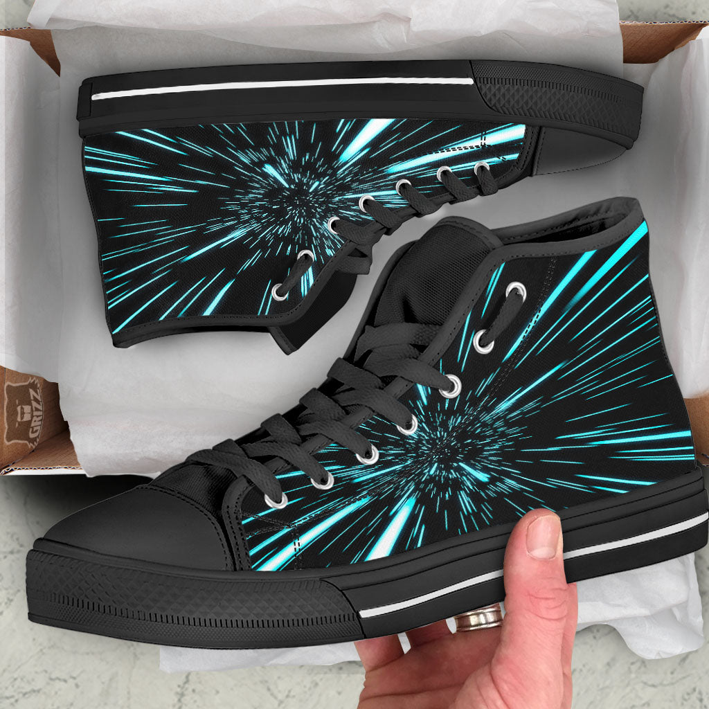 Hyperspace Galaxy Print Black High Top Shoes-grizzshop