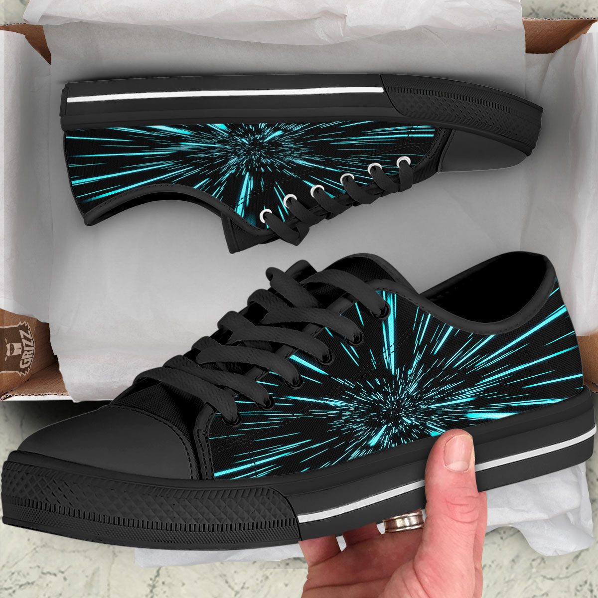 Hyperspace Galaxy Print Black Low Top Shoes-grizzshop