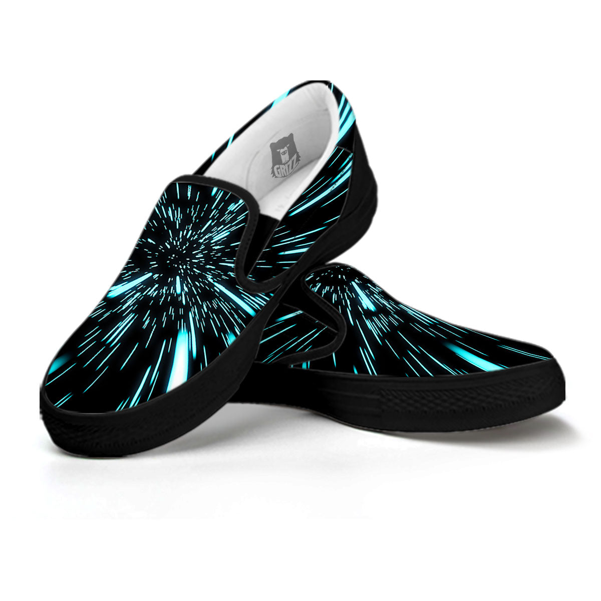 Hyperspace Galaxy Print Black Slip On Shoes-grizzshop
