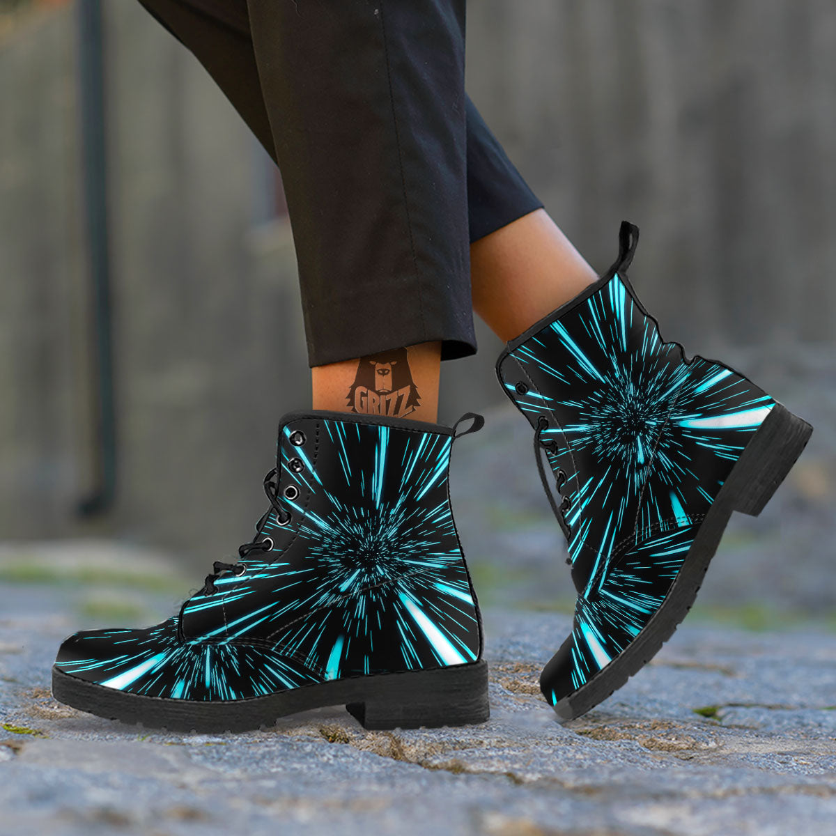 Hyperspace Galaxy Print Leather Boots-grizzshop