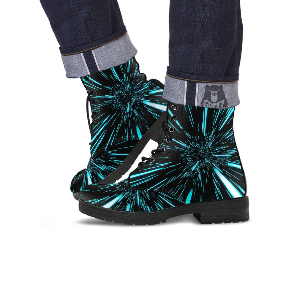 Hyperspace Galaxy Print Leather Boots-grizzshop