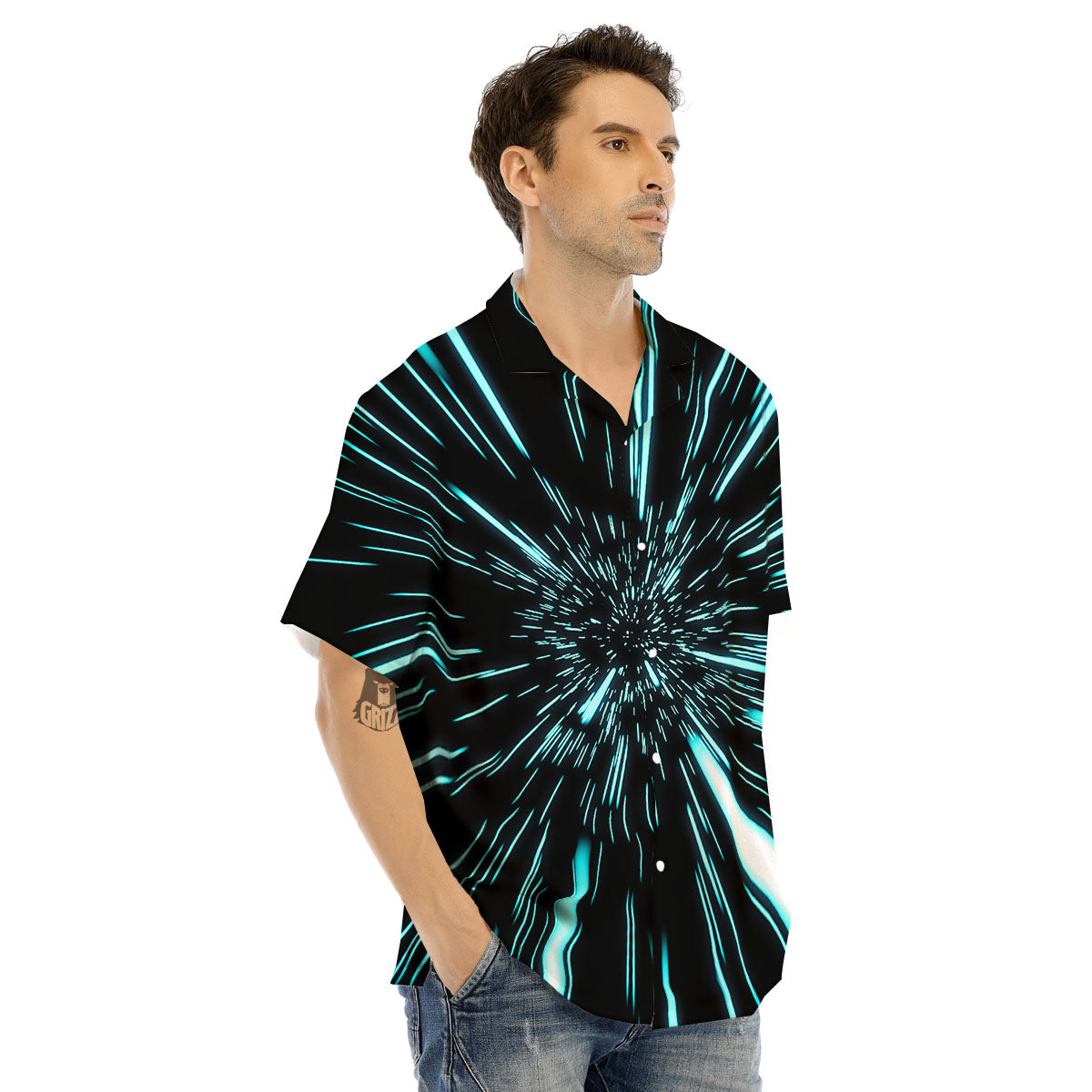 Hyperspace Galaxy Print Men's Hawaiian Shirt-grizzshop