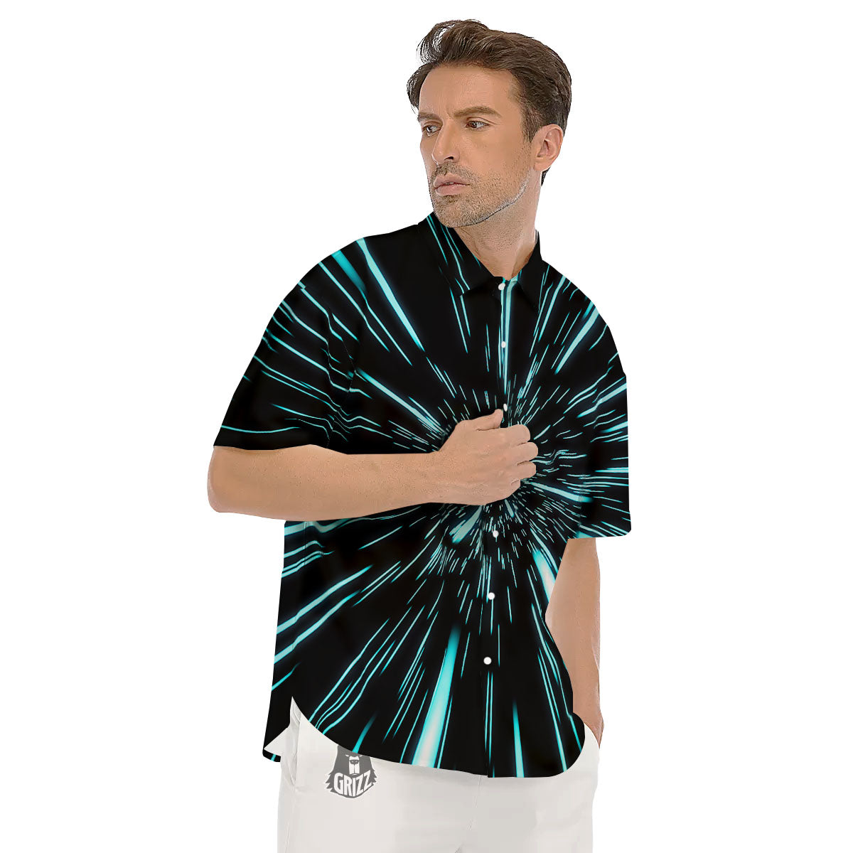 Hyperspace Galaxy Print Men's Short Sleeve Shirts-grizzshop