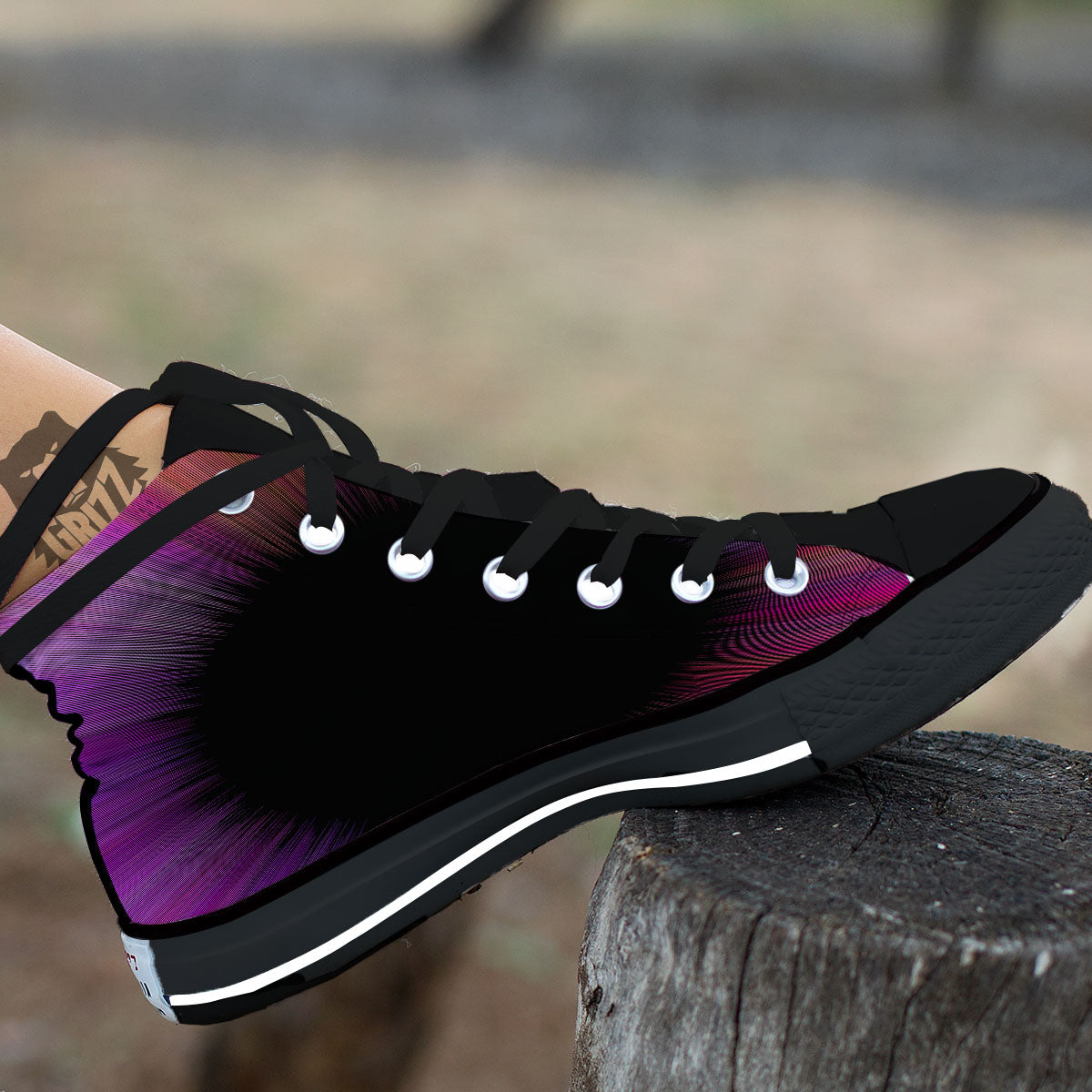 Hyperspace Purple Print Black High Top Shoes-grizzshop