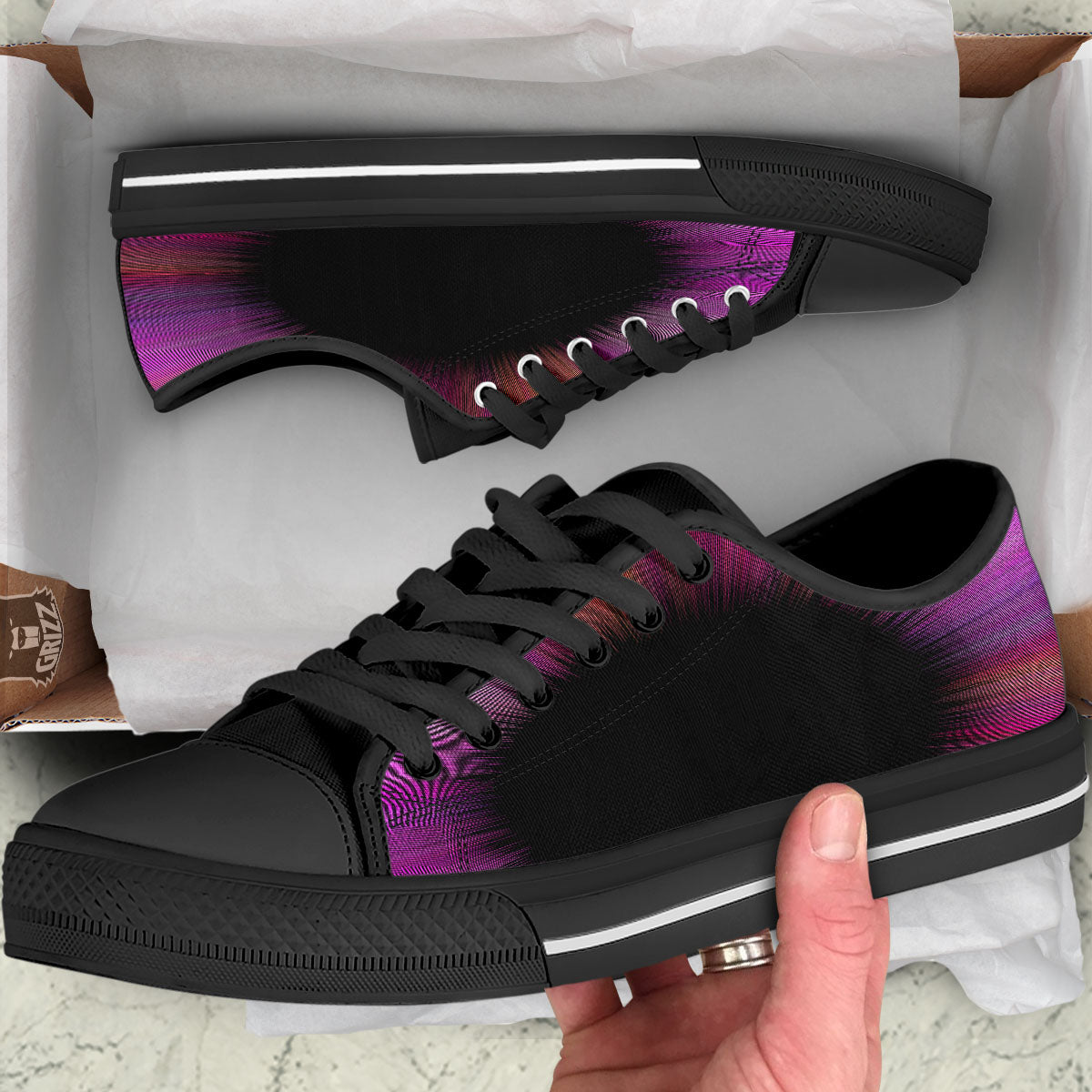 Hyperspace Purple Print Black Low Top Shoes-grizzshop